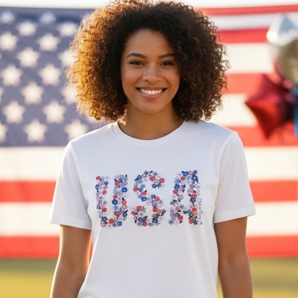 Vera Bradley Women White USA Floral Graphic T Shirt Top Size 2XL 4th July